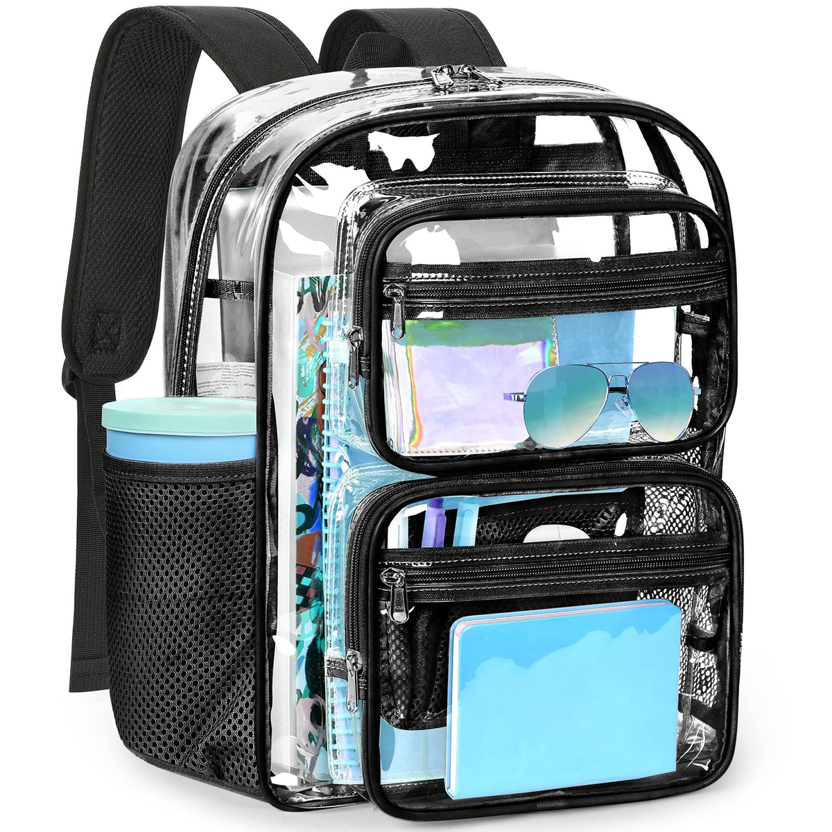 ZORFIN Heavy-Duty Clear Backpack for School and Work, Large Transparent Bag with Reinforced Straps