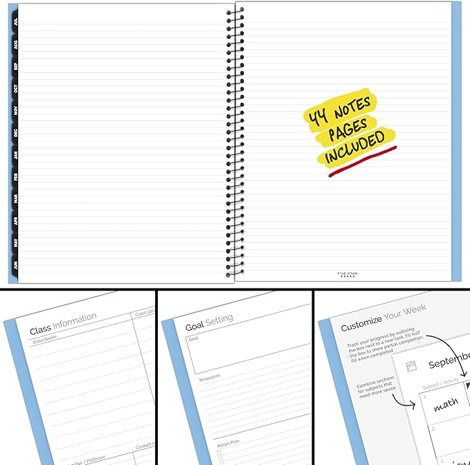 Five Star Planner 2026-2027 Weekly & Monthly Academic 12-Month July-June Advance Student Planner + Study App, 8-1/2" x 11", Blue (CAW65920)