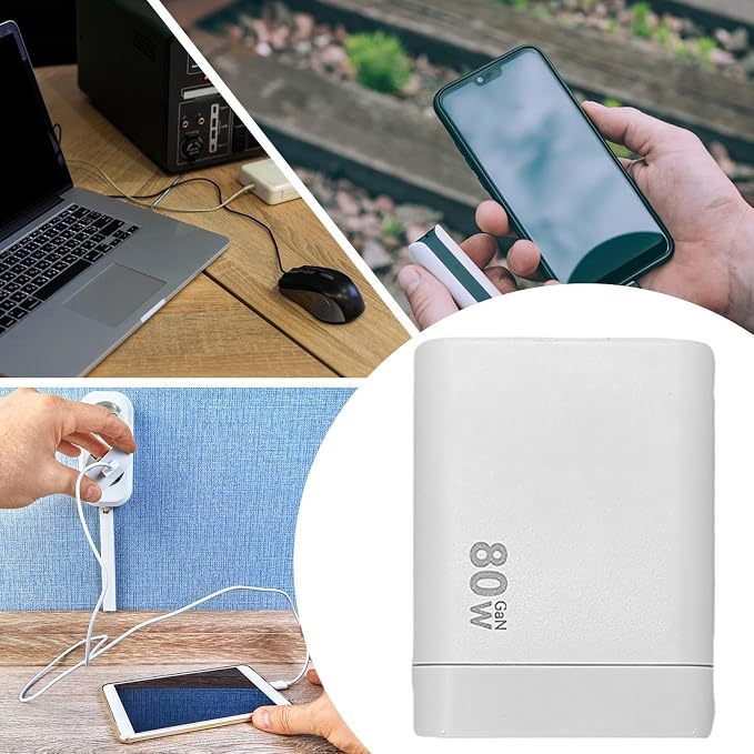 Charger Retractable Mobile Phone Charger Wall Plug with Expandable 80w Max Fast Charging Module Type-C Cable and 2 USB Ports for Mobile Phones Laptops