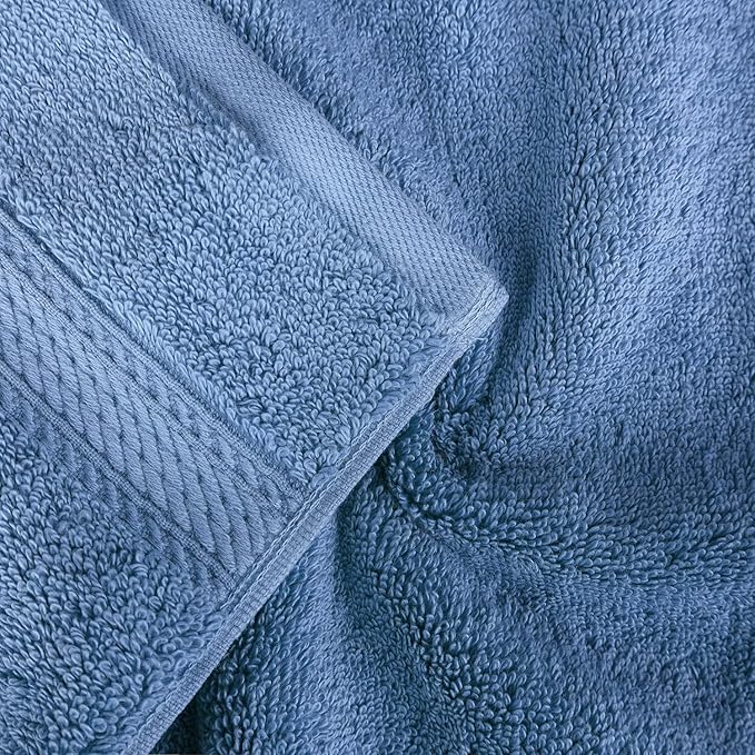 Superior Egyptian Cotton Pile 8 Piece Towel Set, Includes 2 Bath, 2 Hand, 4 Face Towels/Washcloths, Ultra Soft Luxury Towels, Thick Plush Essentials, Guest Bath, Spa, Hotel Bathroom, Denim Blue
