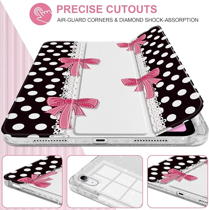 MEEgoodo Case for iPad A16 11th Generation 2025/10th Generation 2022 Glitter Tablet Cases with Transparent Acrylic Back+Trifold Stand +Pencil Holder+Auto Wake/SleepAbstract Sun &amp Palm Tree