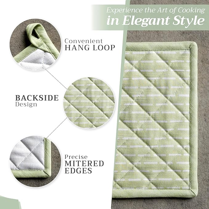 Maison d' Hermine 100% Cotton Oven Mitt & Pot Holder Set (7.5"x13" & 8"x8") Heat Resistant BBQ Cooking Gloves with Loop, Baking, Grilling, Kitchen, Handling Hot Pans Spring/Summer (Paradise Island)