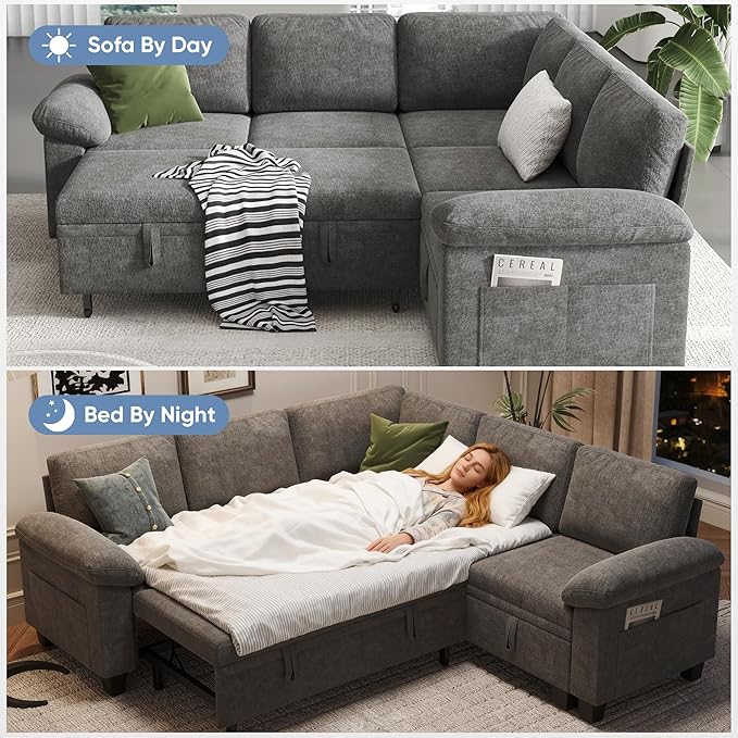 76.8" Modular Sectional Sleeper Sofa with Pull Out Bed,U Shaped 5 Seat Sectional Sofa with Storage, Modular Couch for Living Room,Deep Seat Couch with Removable Sofa Cover,Gray