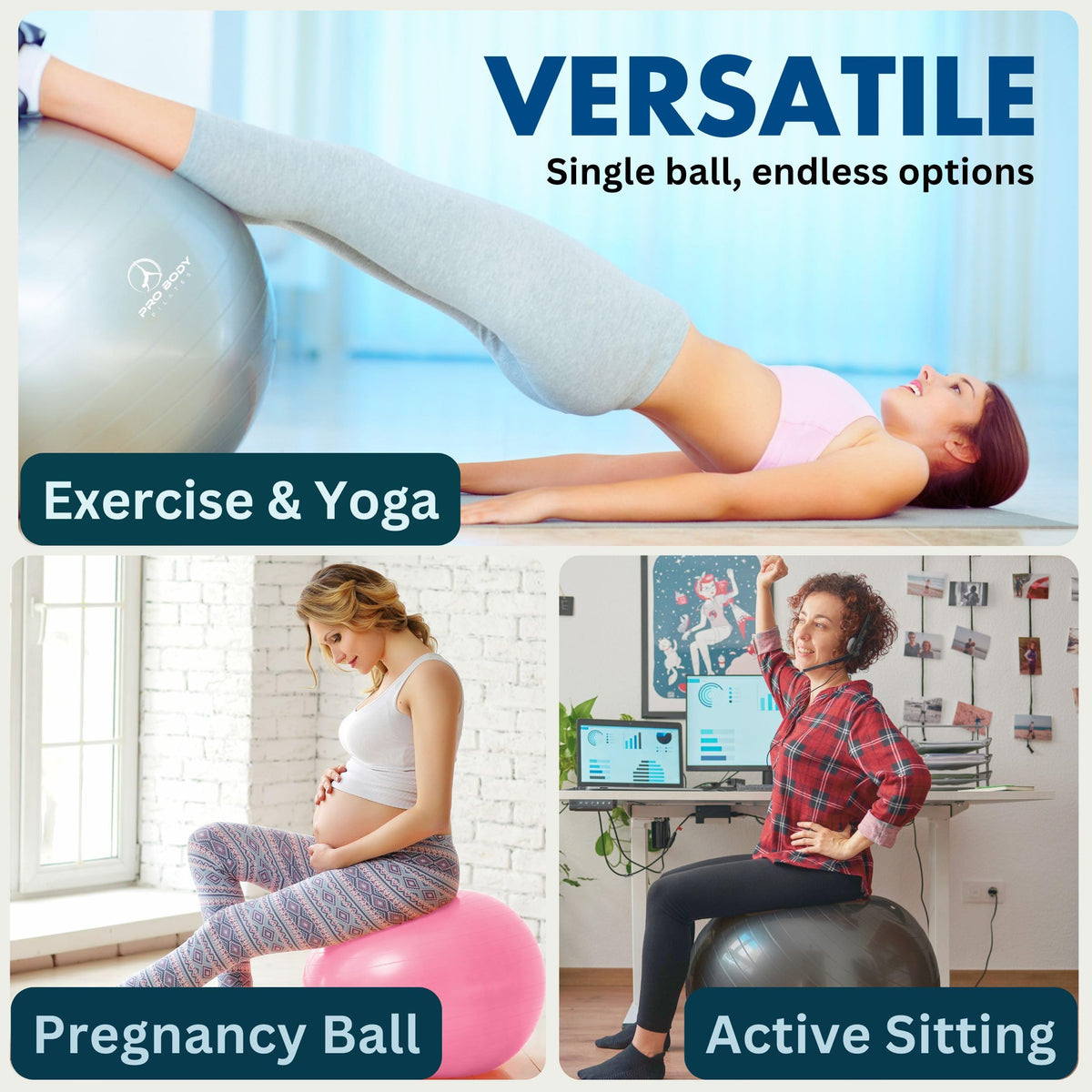 ProBody Pilates Yoga Ball - Gym Grade Exercise Ball (Green, 65 cm)