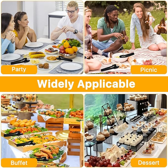 Boocalny 40Pcs Plastic Tongs for Serving Food, 9 Inch Thicken Plastic Serving Utensils Tongs, Heavy Duty Salad Tong, Disposable and Reusable Tong for Food Kitchen Buffets BBQ Events Catering, Medium