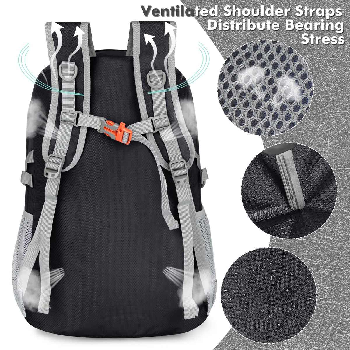 ZOMAKE Lightweight Packable Backpack 30L, Foldable Hiking Backpacks Water Resistant Compact Folding Daypack for Travel(Black)