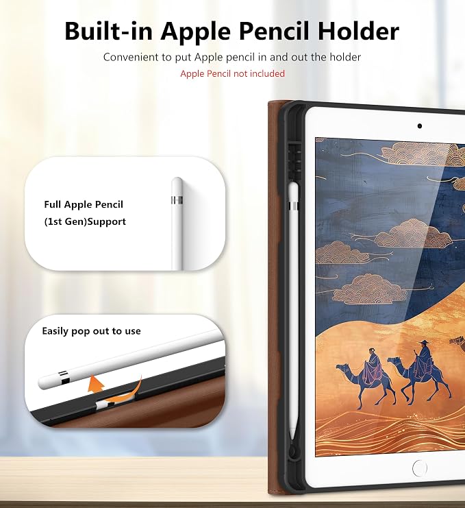 DTTO for iPad 9th/8th/7th Gen Case 10.2 Inch (2021/2020/2019) Brown | 360 Degree Rotating Premium Faux Leather Folio Stand Cover with Pencil Holder Auto Sleep/Wake Multiple Angles Hand Strap