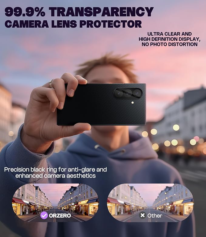 Orzero (3+3) Compatible for Samsung Galaxy Z TriFold 3 Pack Front Screen Protector + 3 Pack Camera Lens Protector Tempered Glass 9H High Definition Anti-Scratch Bubble-Free