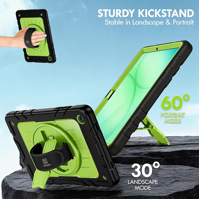 Case for Galaxy Tab A11 Plus 11 Inch 2025 and Galaxy Tab A9 Plus 11 Inch 2023 Heavy Duty Shockproof Rugged Protective Case with 360 Rotating Stand Kickstand Hand Strap and Shoulder Strap