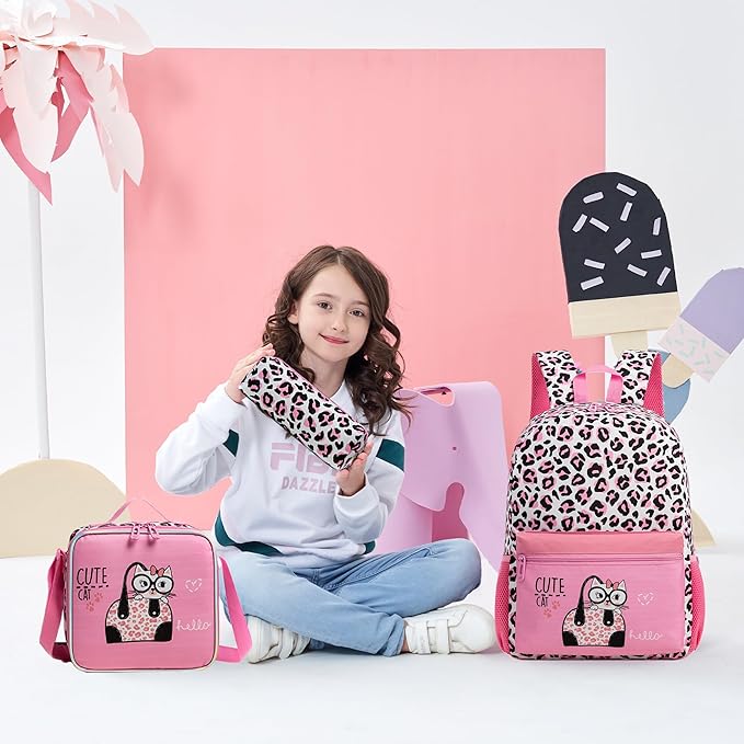 Backpack for Girls Backpack 10-12 Years Old Kids Backpacks for Girls Leopard Aesthetic Backpacks for Elementary Teens Girl Back to School