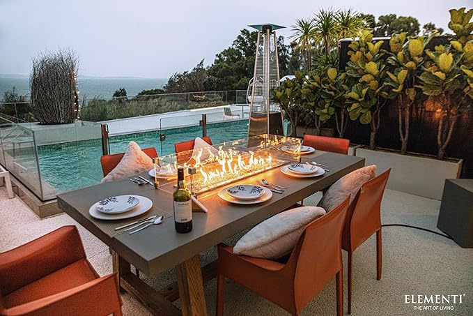 Elementi | Sonoma Gas Fire Pit Cast Concrete Rectangular Dining Fire Table, Outdoor Fire Pit Electronic Ignition | Canvas Cover, Lava Rock Included | Natural Gas