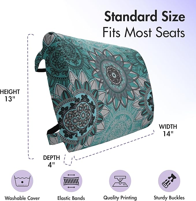 Ambesonne Mandala Lumbar Back Support Pillow, Hippie Oriental Abstract Motifs Traditional Round Spring Inspired Design, High Density Foam for Office Chairs Car Seats, 14" x 13", Taupe Black Turquoise