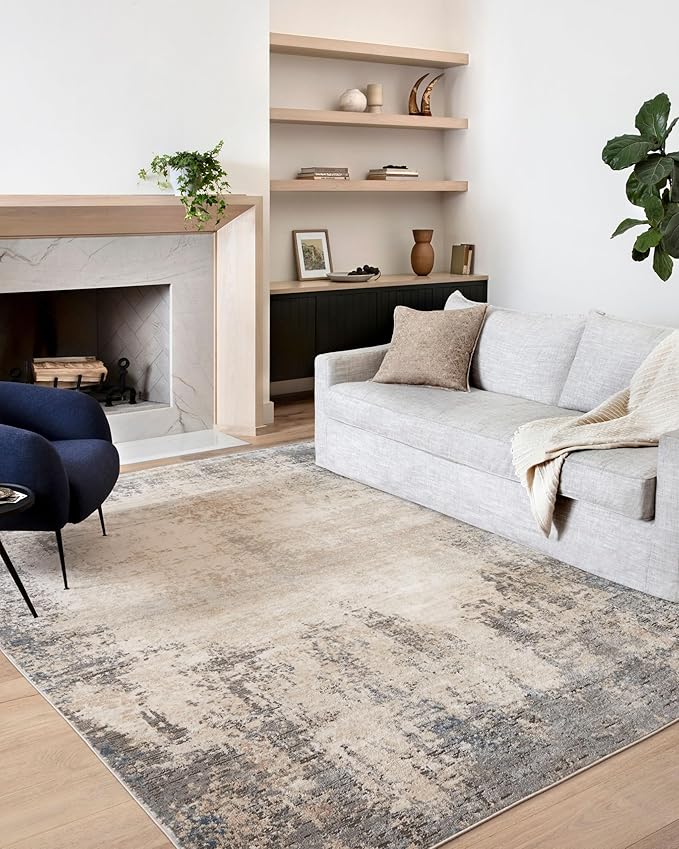 Loloi Teagan Collection TEA-08 Ivory/Mist 11'-6" x 15' Area Rug, Large, Soft Neutral Rug, High-Traffic for Living Room, Bedroom, Home Office, Dining Area