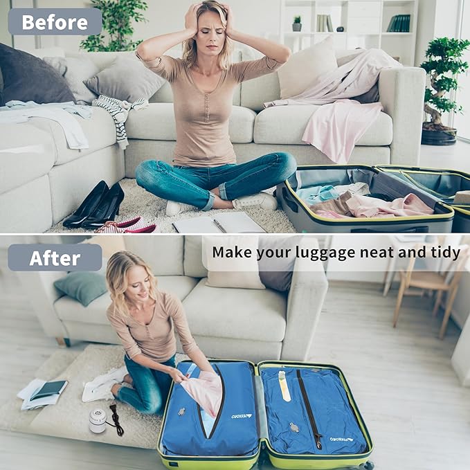 YEEKORO Vacuum Bag for Travel, Professional IPX8 Waterproof Reusable Vacuum Compression Bags for Travel Suitcases, Durable Space Saver Bag(2 PACK,With Pump)