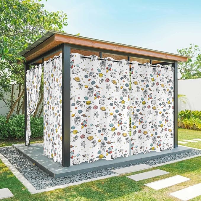 Cartoon Space Outdoor Curtains for Patio Astronauts Spacecraft Rockets