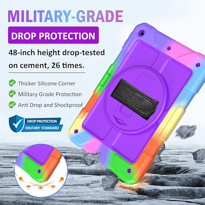 BMOUO for iPad 9th/8th/7th Generation Case 10.2 Black | Shockproof Rotating Stand Shoulder Hand Strap iPad 9th/8th/7th Generation Case with Pen Holder for iPad 10.2“ 2021/2020/2019