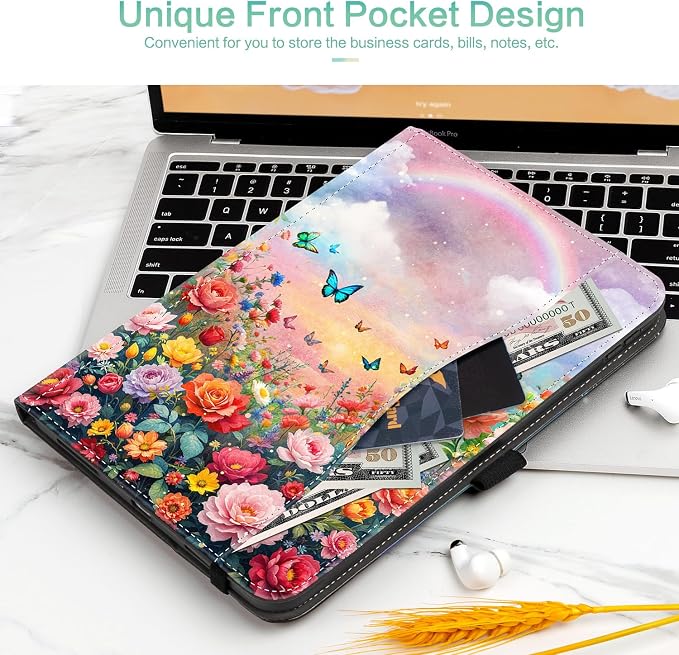 Lokigo Case for iPad (A16) 11th/10th Generation Aurora Forest | for iPad 11th-11 Inch/10th-10.9 Inch Stand Cover Pencil Holder/Hand Strap/Pocket Support Touch ID Auto Wake/Sleep