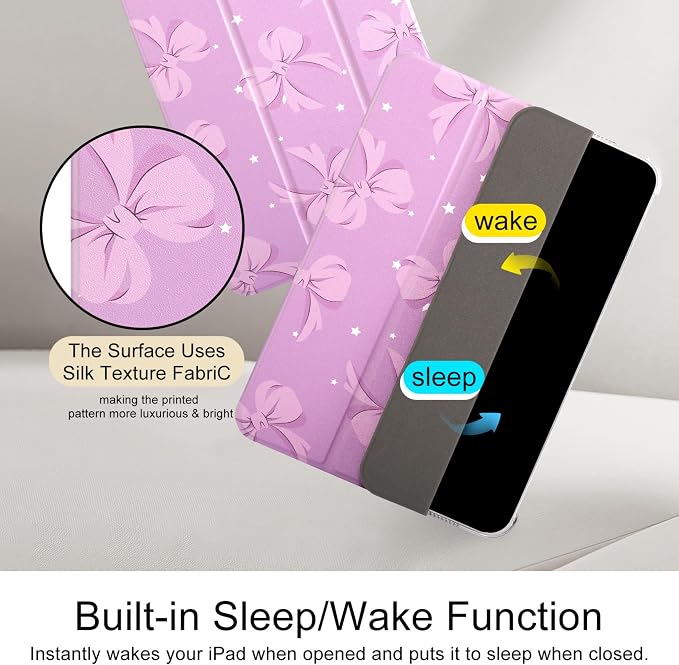 case for ipad 11th Generation11 Inch 2025 (A16 Chip) &amp 10th Gen 10.9 Inch 2022 - Slim Scratch-Resistant Hard PC Translucent Back Shell Smart Cover Wake/Sleep FunctionBlack Bow