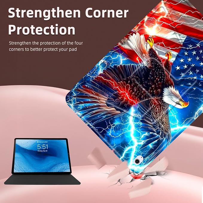 for iPad 10th Generation Case 360 Degree Rotating Stand Cover Multi Angle Viewing Auto Sleep/Wake American Flag Eagle Leather Case for iPad (A16) 11th Generation 11 Inch 2025