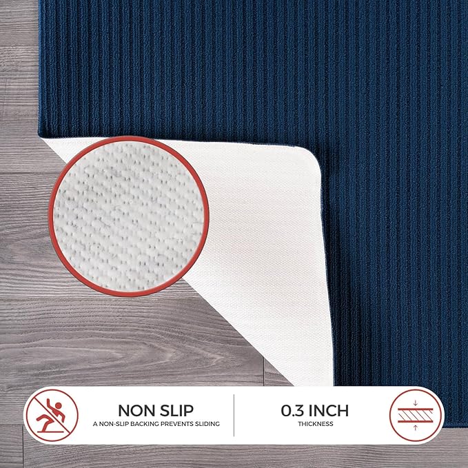 Non Slip Navy Solid Rubber Back Thing Runner Rugs for Living Room 2x5 for Kitchen, Rug for Bedroom and Hallway, Stain Resistant Easy Cleaning Non Shedding Carpet Navy 2 x 5
