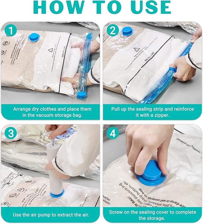 10 Pack Medium Vacuum Storage Bags Seal Bags for Bedding Clothing Compression Bags for Travel Blankets and Comforters Hand Pump Included