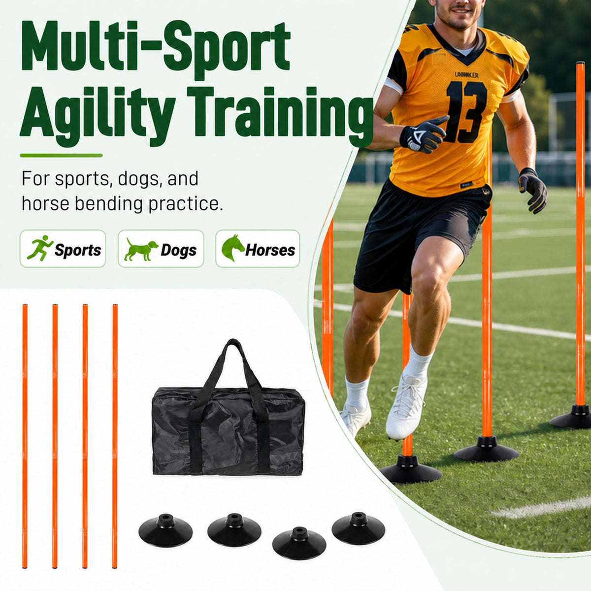CTYYPYUYU Soccer Agility Training Poles, 5 FT Adjustable Speed and Agility Training Equipment, Rubber Bases, 4 Pack (Orange)
