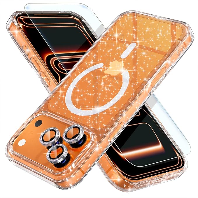 Choiche for iPhone 15 Pro Max Case Compatible with MagSafe Glitter Black | Women Girly Cute Glitter Sparkly Magnetic Phone Case with Diamond Camera Lens Protectors Military-Grade Drop Protection 6.7