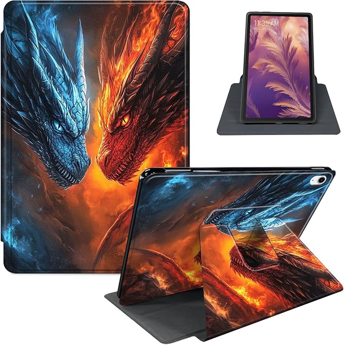for iPad 11th Generation (A16 2025) 11 / iPad 10th Gen 10.9 2022 Case 360° Rotating PU Leather Stand Cover with Auto Sleep/Wake Shockproof TPU Backl Two Dragons Fighting