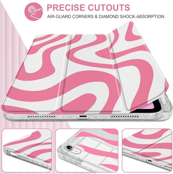 MEEgoodo Case for iPad A16 11th Generation 2025/10th Generation 2022 Glitter Tablet Cases with Transparent Acrylic Back+Trifold Stand +Pencil Holder+Auto Wake/SleepAbstract Sun &amp Palm Tree