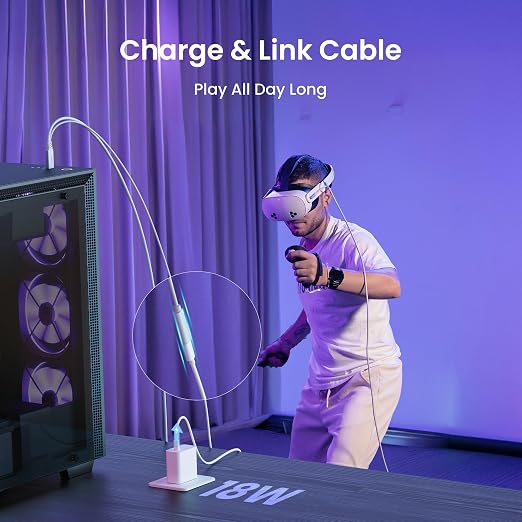 KIWI design Link Cable with Charging 16FT USB 3.0 to USB C White | Compatible with Quest 3S/3/2/Pro/Pico 4 Accessories and PC/SteamVR Link Cable with 5Gbps Super Speed for Extended Gameplay
