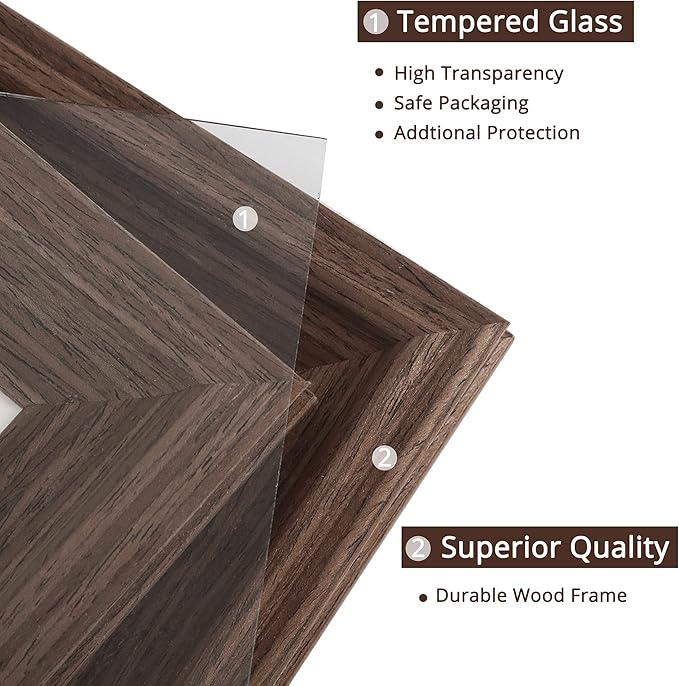 GraduationMall 5x7 Wooden Picture Frames,Display Photos 4x6 with Mat or 5x7 Without Mat,Real Glass,Wall or Tabletop Display,Rustic Brown Set of 2