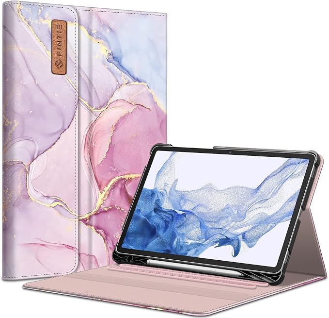 Fintie Portfolio Case for Samsung Galaxy Tab S8/Tab S7 11 Inch | Multiple Angles Business Cover with Pocket Built-in S Pen Holder Auto Sleep/Wake Dreamy Marble