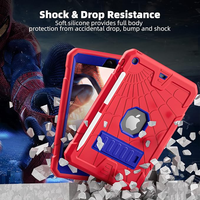 TSQQST iPad 9.7 Case 6th/5th Gen 2017 2018 for Kids Boys Girls | Tempered Glass Screen Protector Pencil Holder &amp Stand Heavy Duty Shockproof Rugged Protective Red+Blue