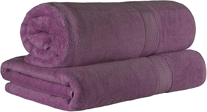 Superior Egyptian Cotton Pile Bath Sheet Set of 2, Ultra Soft Luxury Towels, Thick Plush Essentials, Absorbent Heavyweight, Guest Bath, Hotel, Spa, Home Bathroom, Shower Basics, Plum