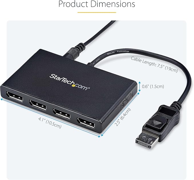 StarTech.com 4-Port DisplayPort 1.2 Splitter, DisplayPort to 4x DP Multi-Monitor Adapter, Quad 1080p 60Hz Computer MST Hub, Windows Only, No Drivers (MSTDP124DP)