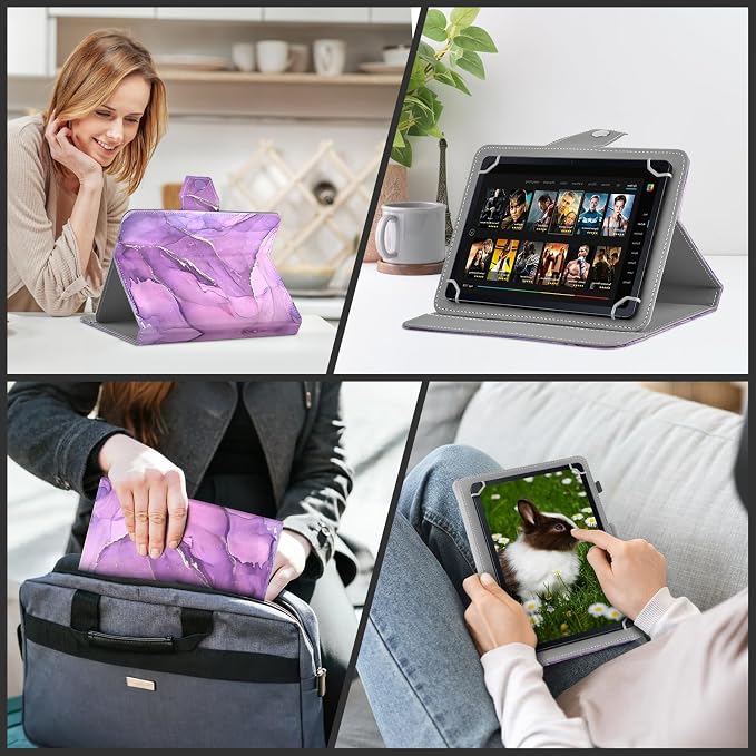 DETUOSI Universal 8.0 inch Tablet Case 8.7 inch Tablet Cover Travel Portable Protective Folio PU Leather Stand Shell Case【with 4 Fixed Rings】for All Kinds of 8.0-8.7 inch Android/iOS/Windows Tablets