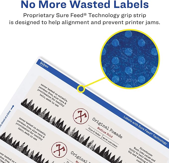 Avery Glossy White Rectangle Labels, Sure Feed Technology, 3" x 7", 75 Glossy White Labels, Print-to-The-Edge, Permanent Adhesive, Laser/Inkjet Printable