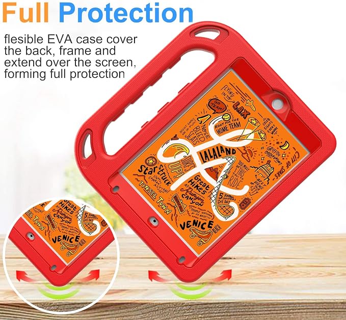 BMOUO Kids Case for New iPad mini 5 2019 / Mini 4 2015 - Built-in Screen Protector Shockproof Light Weight Handle Convertible Stand Case Cover for New iPad mini 5th Generation 2019 - Black