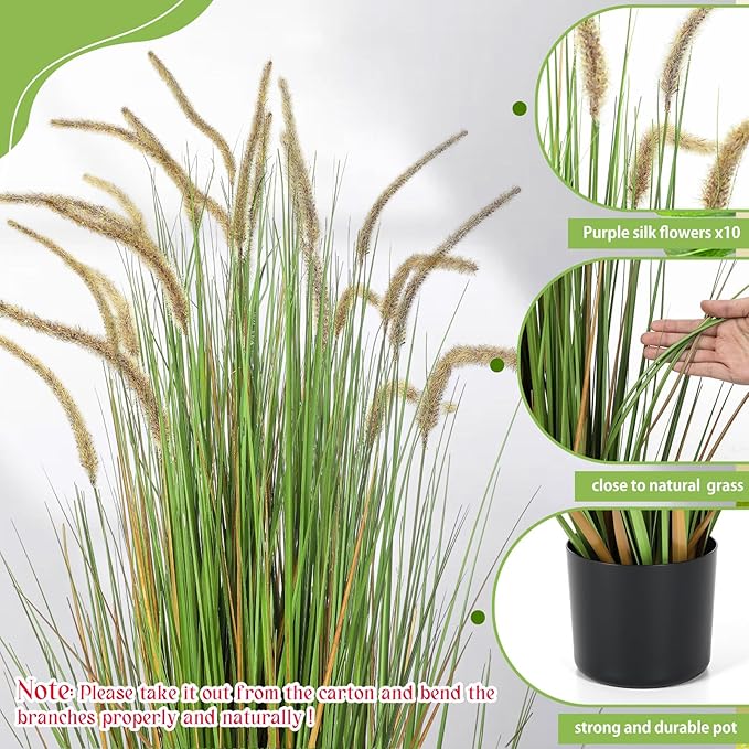 Jexine 2 Pieces Faux Plants Outdoor 4 ft Tall Artificial Grass Plant Potted Artificial Setaria Grass Faux Greenery Floor Plants for Housewarming Gift House Garden Lobby Outdoor (Green)