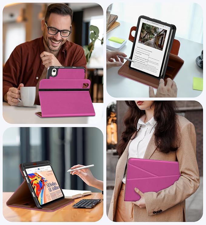 DTTO for iPad mini 7 A17 Pro 2024 aslo fit iPad mini 6 2021 Brown | 360 Degree Rotating Premium Faux Leather Folio Stand Cover with Pencil Holder Auto Sleep/Wake Multiple Angles Hand Strap