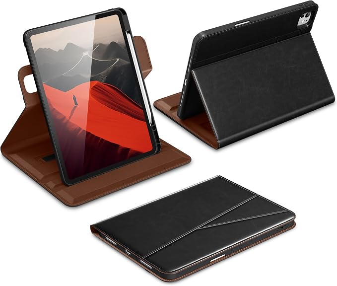 DTTO for iPad Pro 13 Inch Case M5 / M4 (2025/2024) Brown | 360 Degree Rotating Premium Faux Leather Folio Stand Cover with Pencil Holder Auto Sleep/Wake Multiple Angles