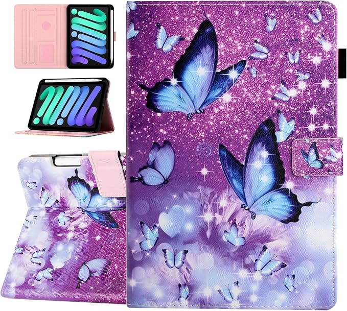 Case for iPad mini 7 A17 Pro &amp iPad mini 6 (2024/2021) Built-in Pencil Holder Premium PU Leather Folio Stand Smart Protective Cover Multi-Viewing Angles and Auto Wake/Sleep - Beach