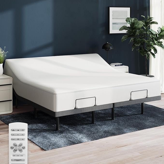 Nectar Luxe King Adjustable Base & 14” Hybrid Mattress - Head & Foot Incline - Medium Firm Memory Foam & Coils - Cooling Upgrade - 3 Massage Settings - 365-Night Trial & Forever Warranty