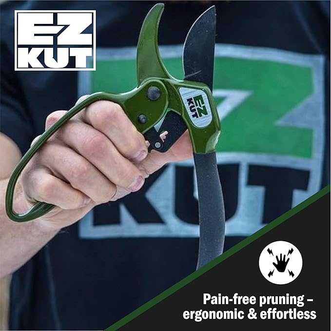 EZ Kut Heavy Duty Pruning Shears Green - with Ratcheting Action Great Garden Hand Tool Clippers Gardening pruners arthritis tools Ratcheting Anvil Hand Pruner Pruning Shears Heavy Duty Since 1988