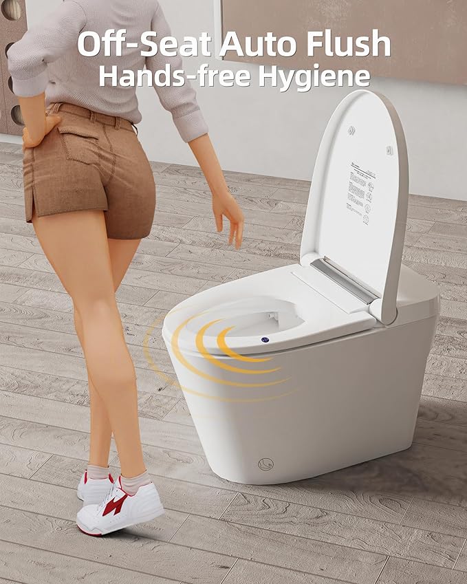 Luoware Smart Toilet Lite without Bidet, One Piece Elongated Modern Toilet with Heated Seat, Pump-Assisted Auto Flush, Foot Sensor Operation, Night Light, Built-in Water Tank, Blackout Flush