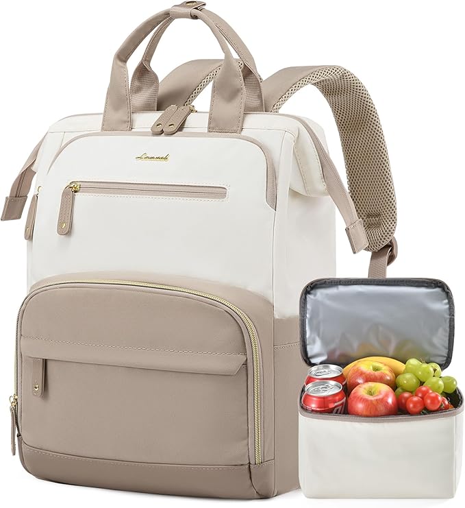LOVEVOOK Lunch Backpack for Women, 17 Inch Laptop Bag with Insulated Cooler Lunch Box, Work Backpack for Teacher Nurse, Travel Backpack Lunch Bag for Camping Picnic Daily Use
