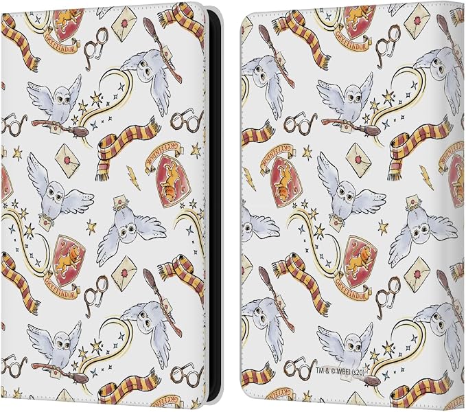 Head Case Designs Officially Licensed Harry Potter Hedwig Owl Pattern Deathly Hallows XIII Leather Wallet Case Compatible with Amazon Kindle 11th Gen (2024)