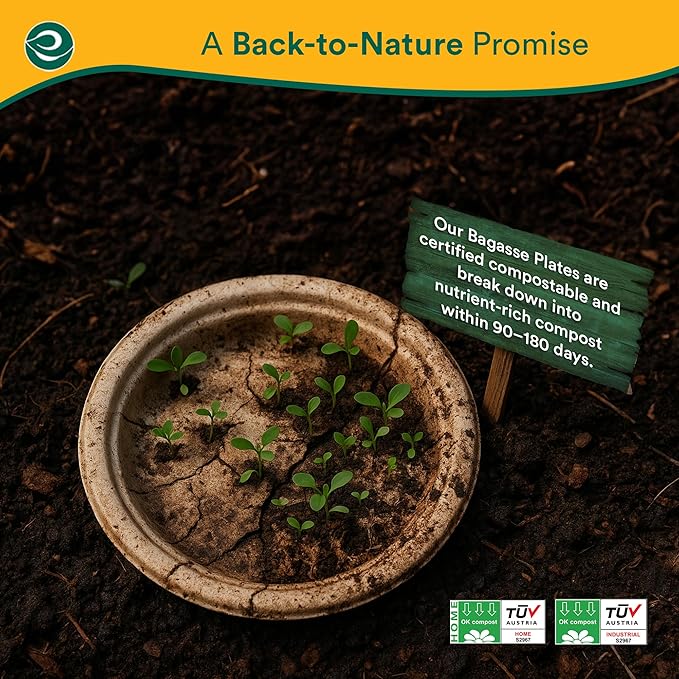 ECO SOUL Compostable 9 Inch(1000-Pack) Biodegradable Heavy-Duty Disposable Eco-Friendly Paper Plates for Dinner & Parties, Wedding, Event