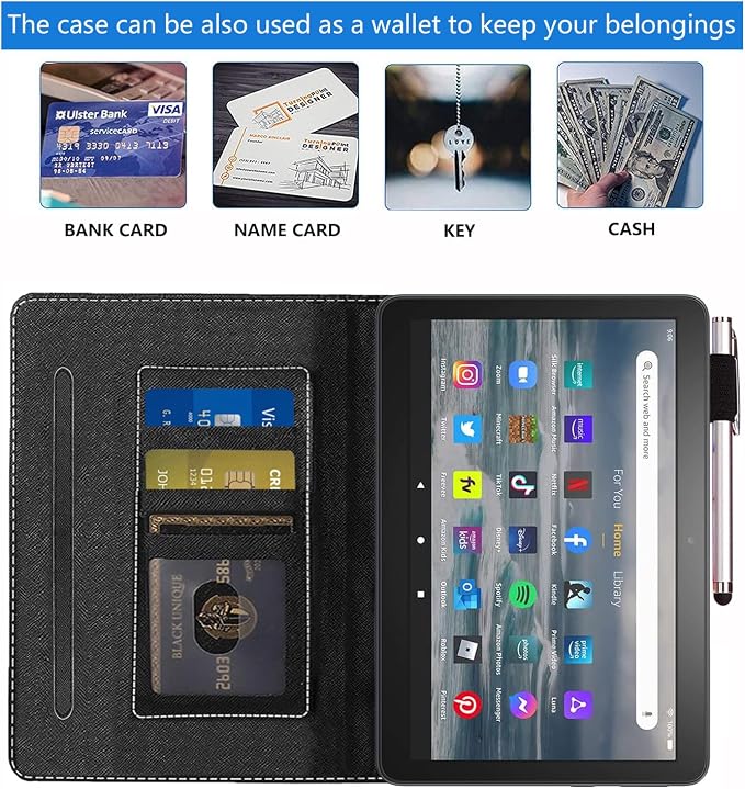 Case for Amazon Kindle Fire 7 Tablet (7 Display 12th Generation 2022 Release) Slim PU Leather Stand Folio Cover with Card Slot &amp Auto Wake Sleep Abstract Paint Butterfly