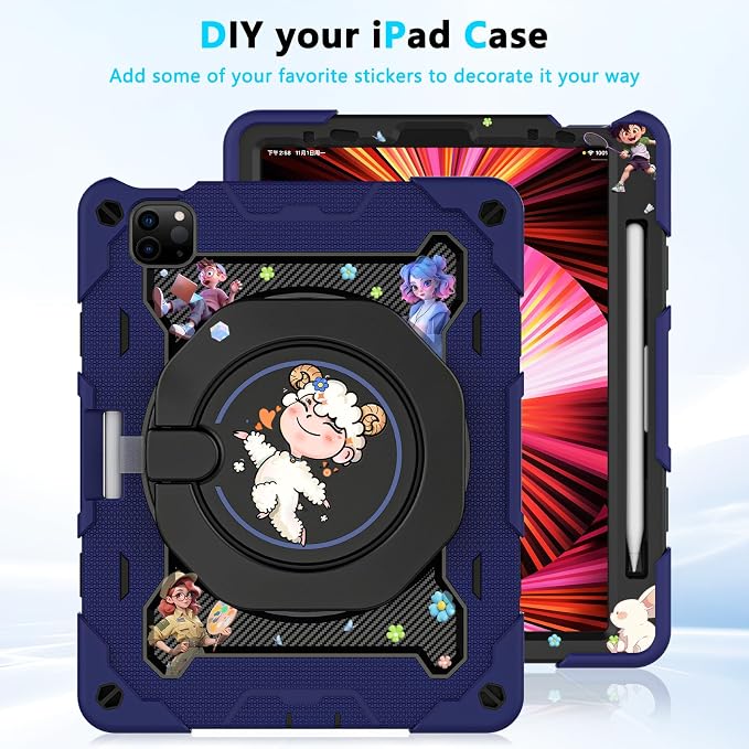 ROISKIN for iPad Pro 11 inch Case (M5/M4 (2025/2024)) Pro 11'' 6th/5th Gen -with HD Screen Protector 360 Kickstand/Handle Shoulder Strap Pen Holder Heavy Duty Military Grade - Kids Friendly